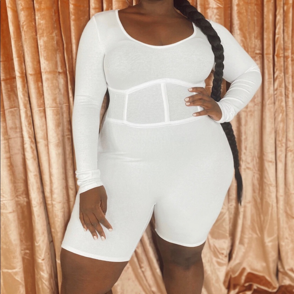 White Ribbed Corset Romper